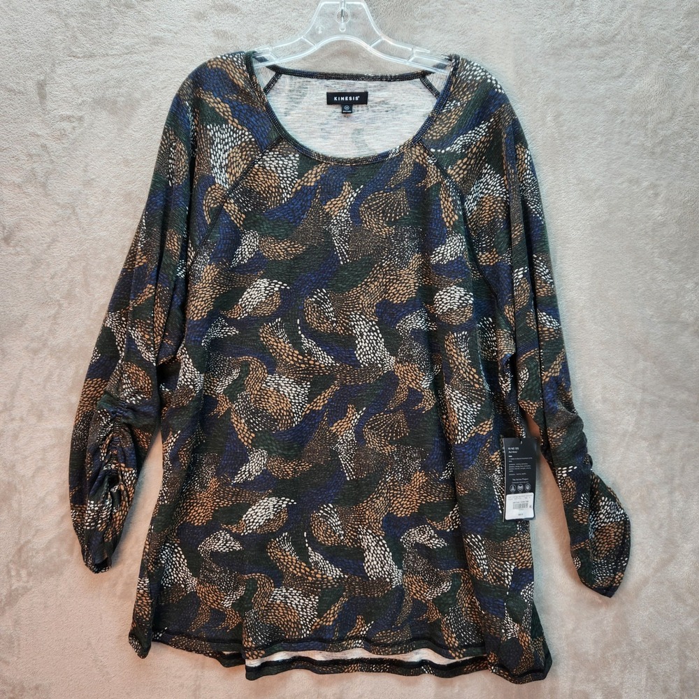 Kinesis Tunic Womens 3X Plus Long Sleeve Scoop Neck Abstract Top Workout Gym New